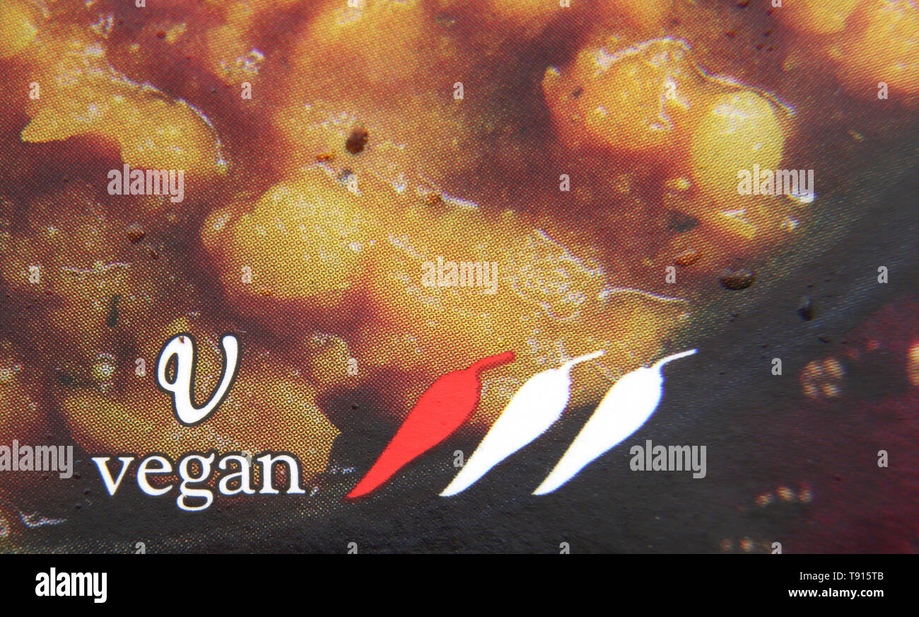 Niveaux de chaleur piments Curry Vegan Banque D'Images