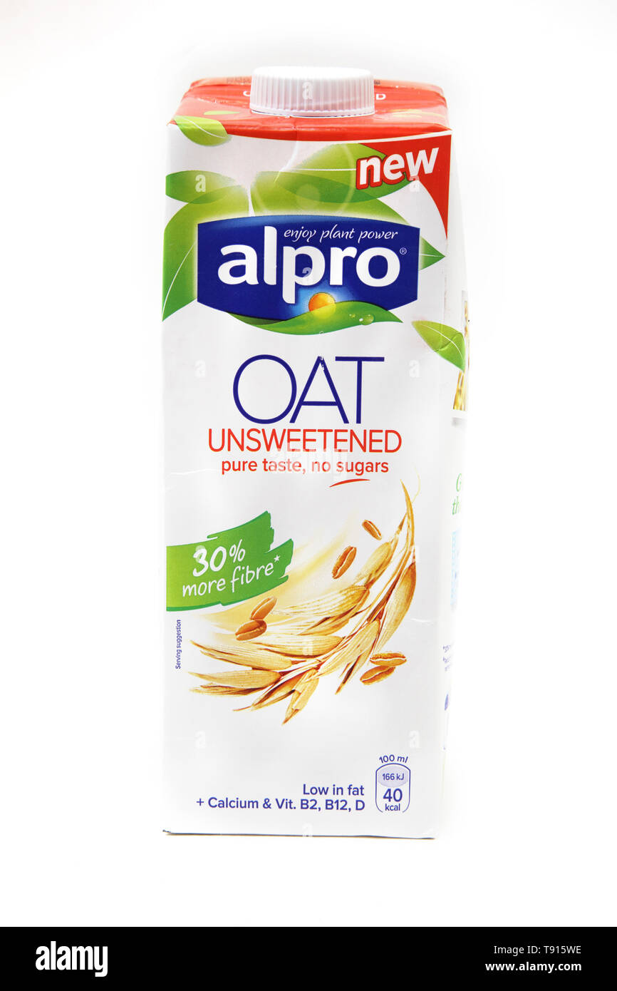 Alpro végétalien non sucré d'Avoine Lait sans lactose Autre Banque D'Images