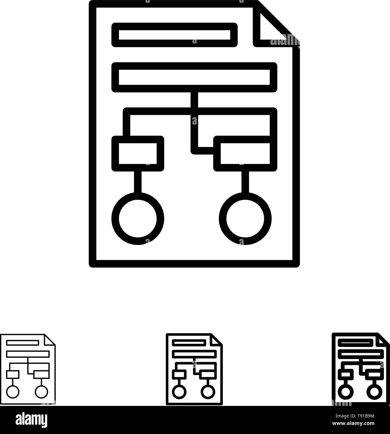 Graphique, papier, processus, Wireframe, Document Bold et fine ligne noire icon set Illustration de Vecteur
