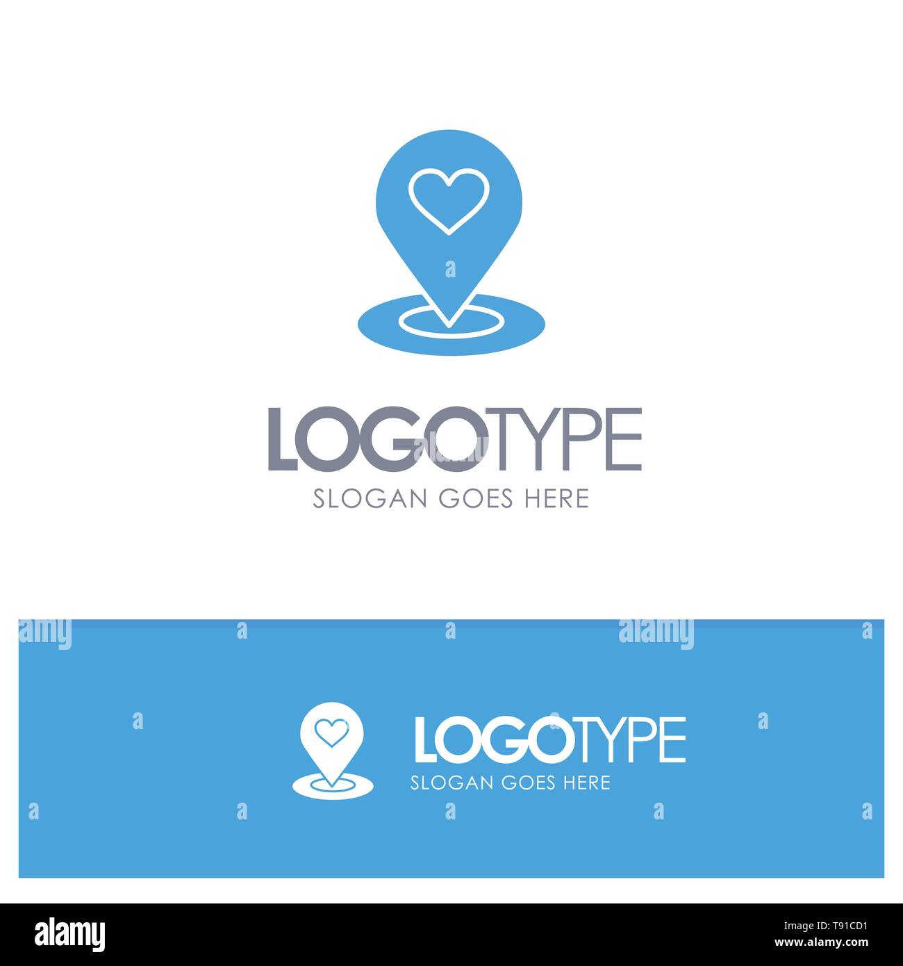Localisation, plan, localisation, broche, coeur bleu Logo avec pour slogan Illustration de Vecteur