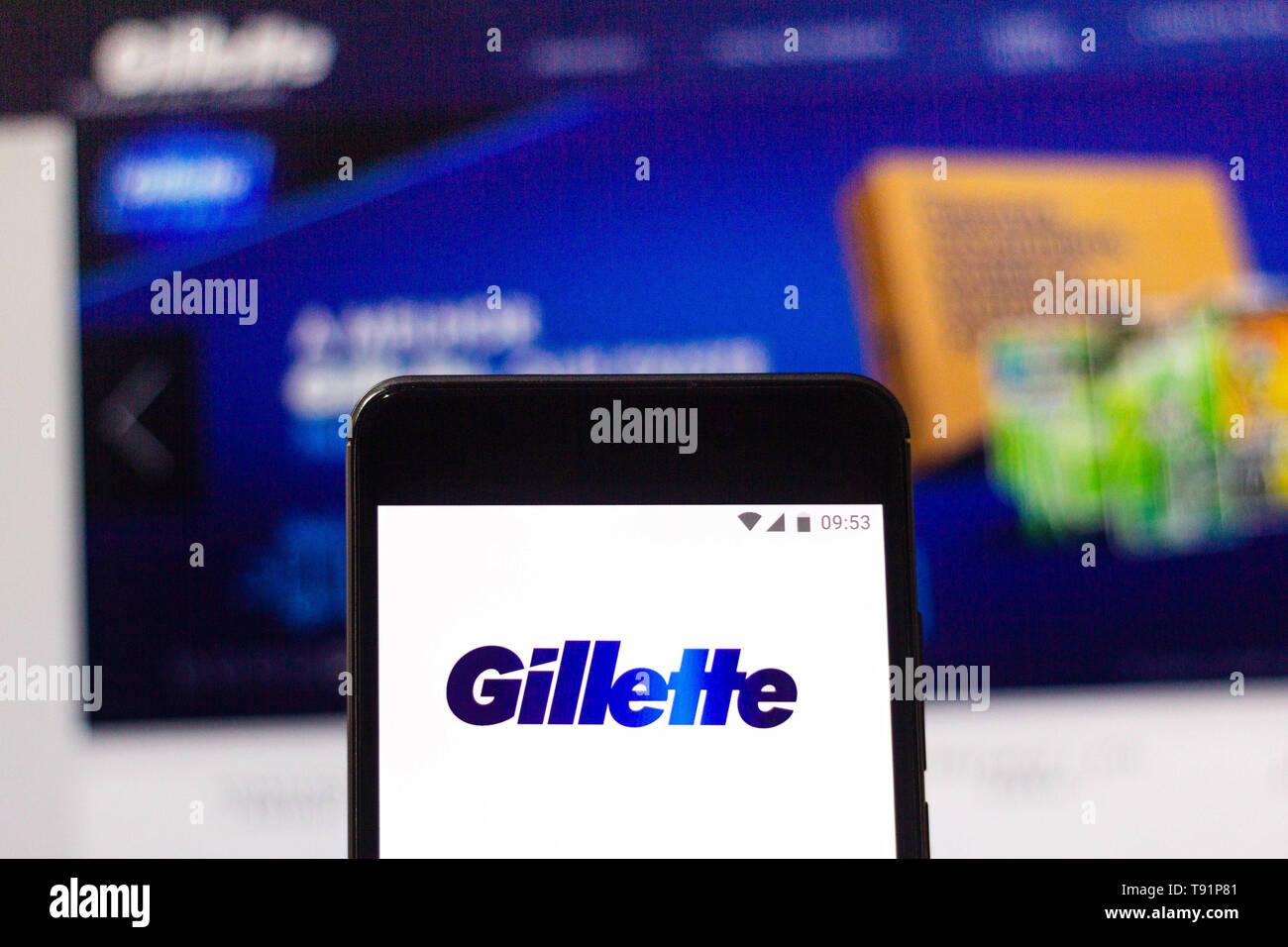 12 février 2019 - GlÃ³Ria de Dourados, Mato Grosso do Sul, Brésil - Sur cette photo, l'illustration logo Gillette vu affichée sur un smartphone. Credit : Rafael Henrique/SOPA Images/ZUMA/Alamy Fil Live News Banque D'Images