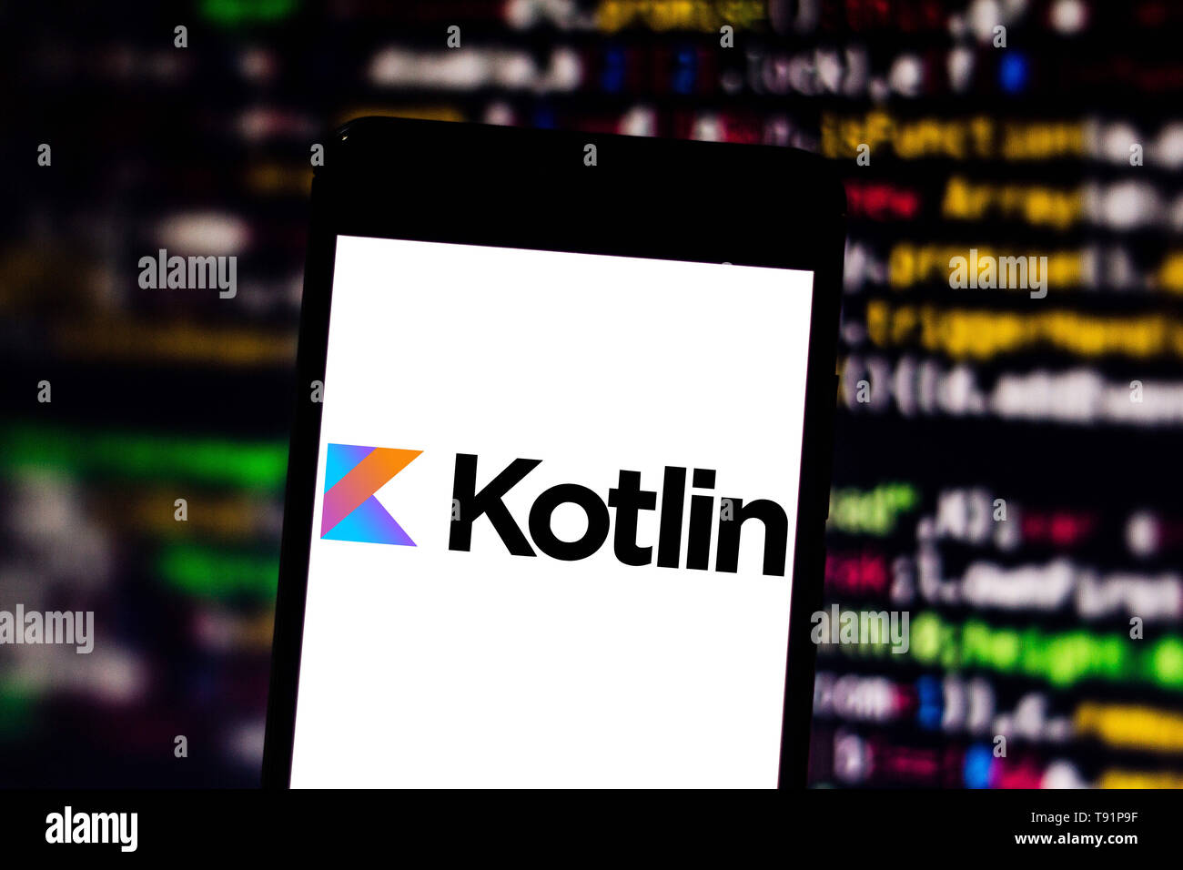 14 mai 2019 - GlÃ³Ria de Dourados, Mato Grosso do Sul, Brésil - Sur cette photo, l'illustration logo Kotlin vu affichée sur un smartphone. Credit : Rafael Henrique/SOPA Images/ZUMA/Alamy Fil Live News Banque D'Images