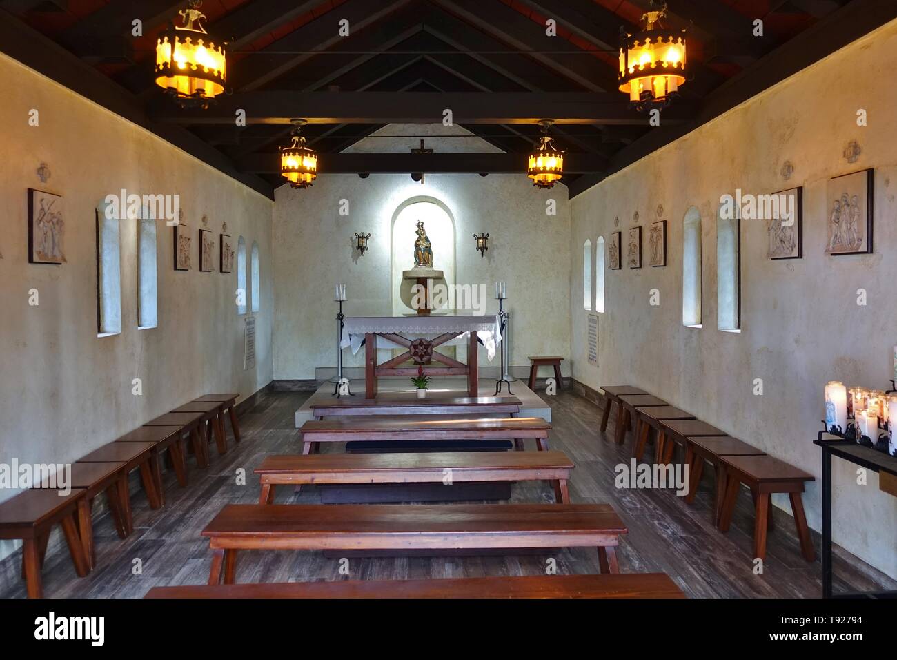 ST Augustine, FL -9 MAR 2019- Vue sur le monument de culte de Notre Dame de la chapelle de la Leche Nombre de Dios de la Mission dans la ville historique de St Augustine, en Floride. Banque D'Images