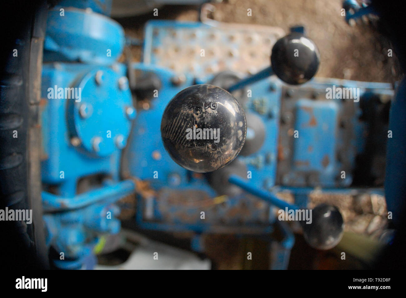 Extreme close-up shot du levier sur un tracteur. Banque D'Images