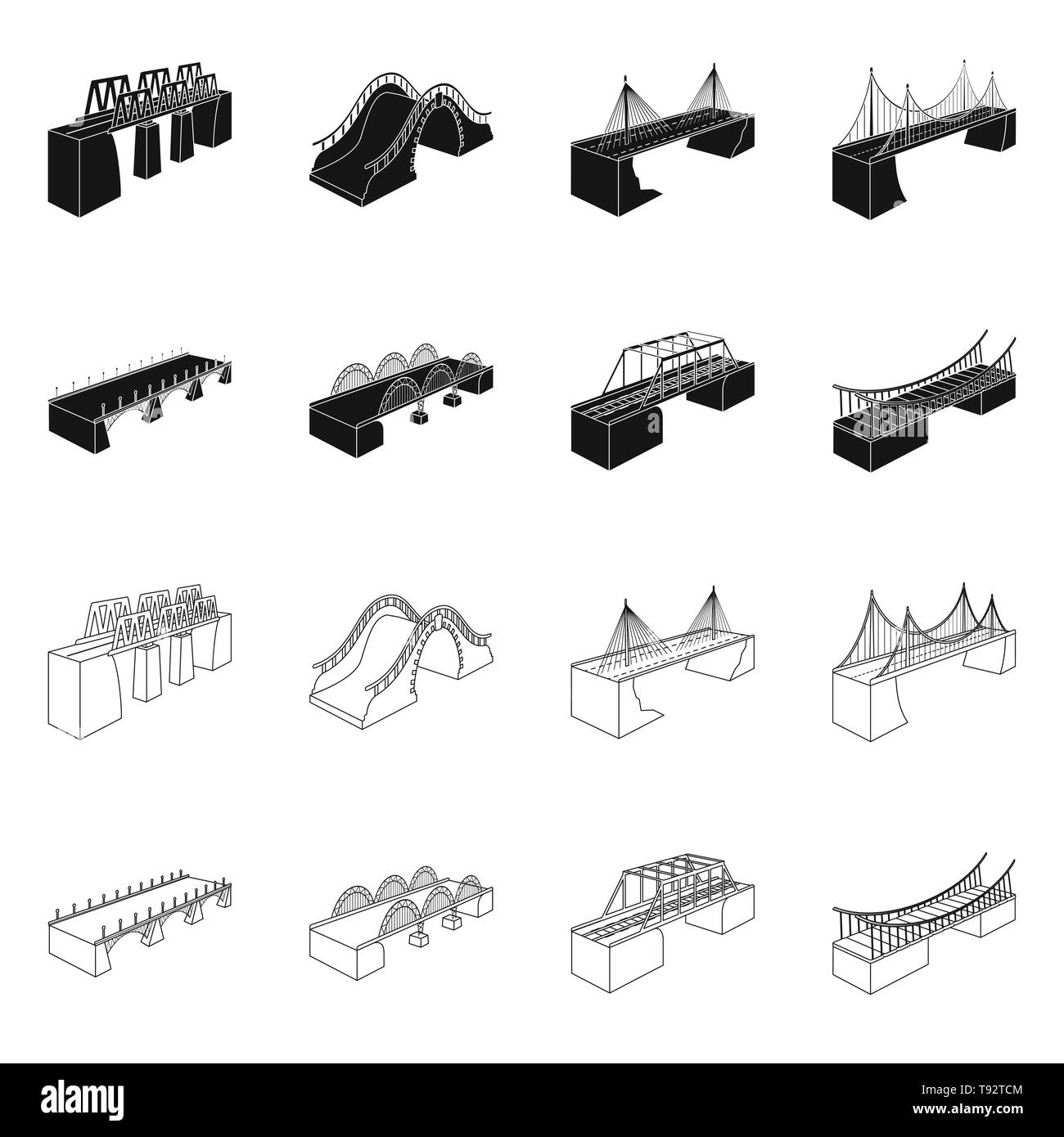 Bridge,modernes,montage,piétonne,rock,des,mobile,fer,mer,coffrage,déménagement, lift, assemblé, pendaison,railroad,long,brick,autoroute,colonnes,rivière,banque,mains courantes,support,AJUSTABLE,metal,vieux,port,cascade,colonne,route,construction,connection,design,construire,ponts,côté,architecture,vue,vue,passage,structure,set,icône,,illustration,collection,isolé,graphique,élément vecteur vecteurs,signer , Illustration de Vecteur