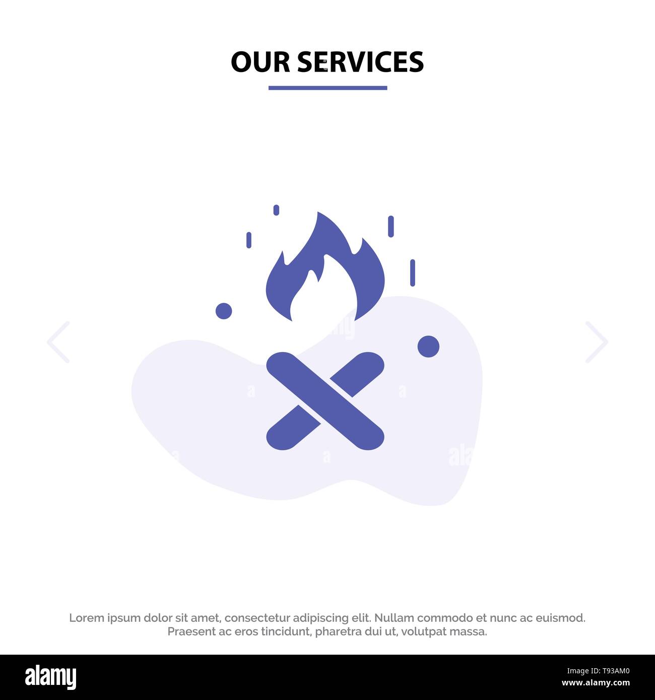 Nos Services Fire, Fire Place, Canada Icône glyphe solide modèle de carte Web Illustration de Vecteur