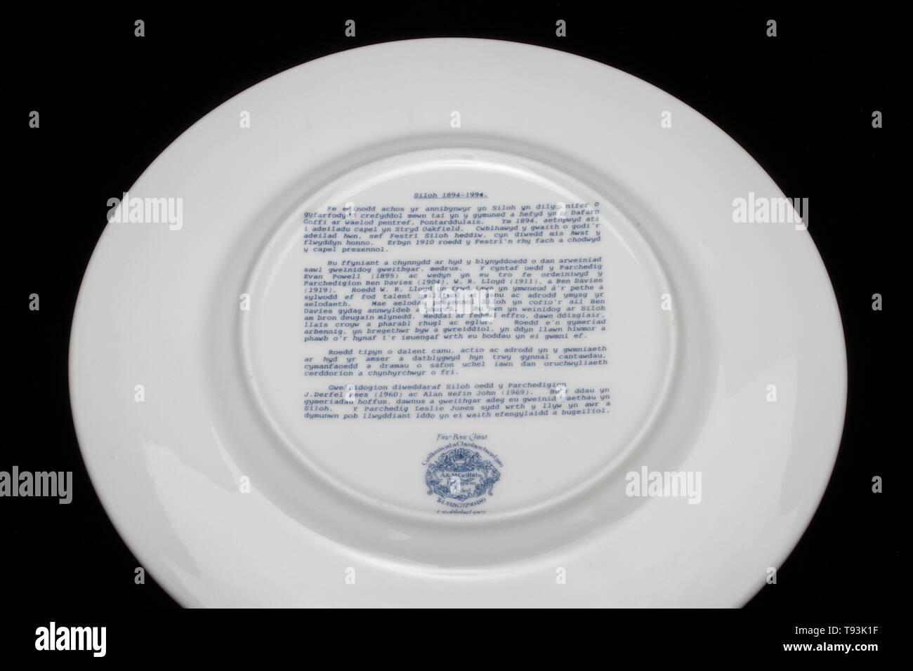 Chapelle Pontardulais Siloh (1894-1994) 100e anniversaire de la plaque commémorative. Céramique fine, A & M Griffiths Felingwm Dyfed Nom : Chapelle Siloh Ponta Banque D'Images