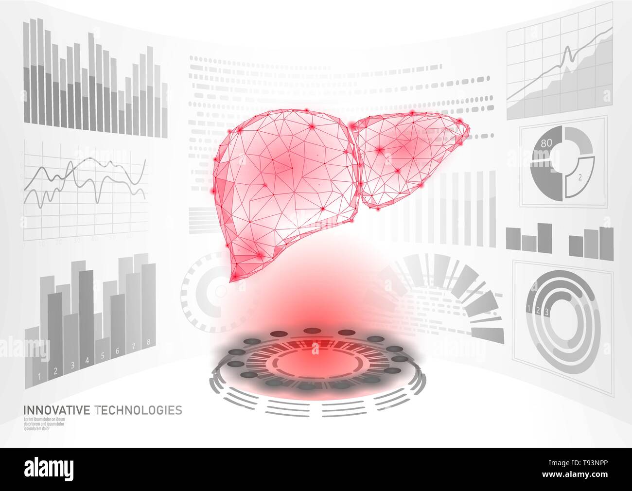 3D low poly foie chirurgie au laser l'opération de l'interface de l'HUD. La technologie future maladie médecine polygonal d'un traitement médicamenteux. Blue abstract medicine ph Illustration de Vecteur