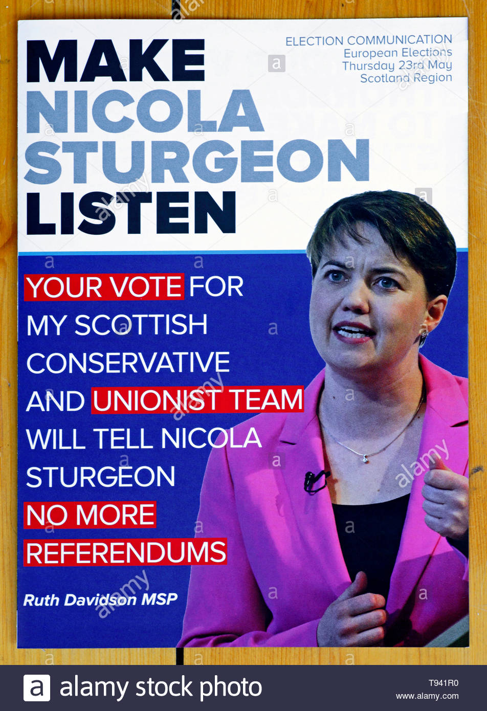 Ruth Davidson Parti conservateur écossais 2019 Brochure de la campagne des élections européennes Banque D'Images