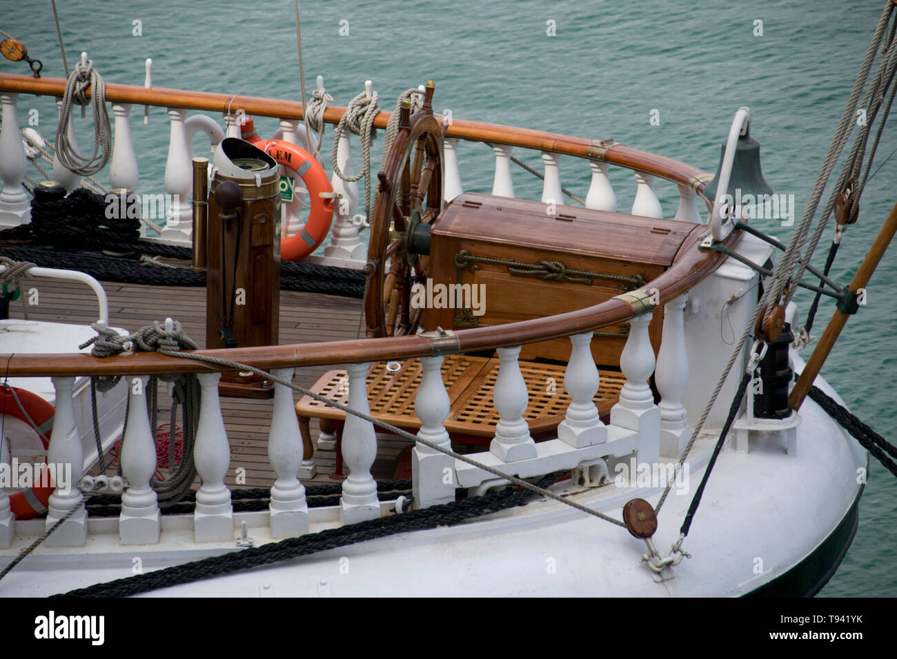 Détail de la partie arrière du voilier français Belem. Banque D'Images