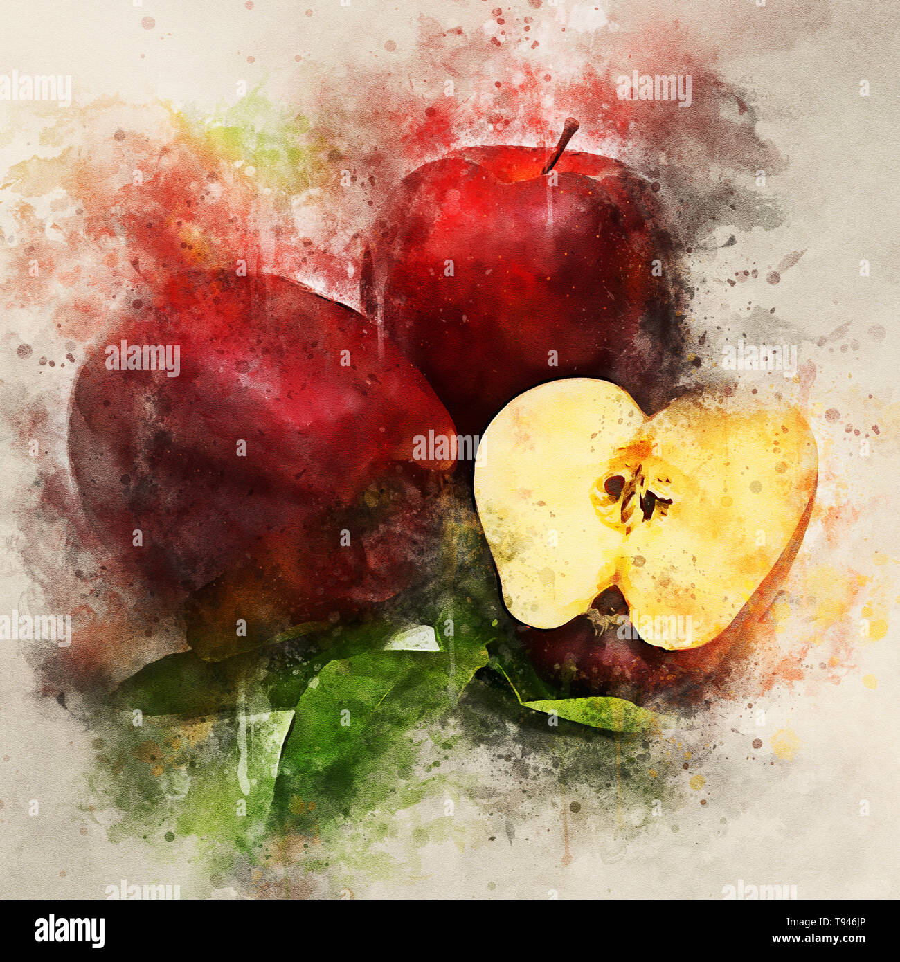 Peinture de pommes rouges isolé sur fond blanc Banque D'Images