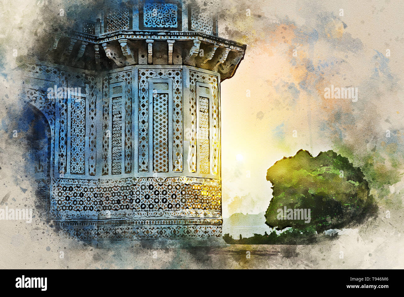 L'aquarelle d'Itimad-ud-Daulah ou Baby Taj à Agra, Inde Banque D'Images