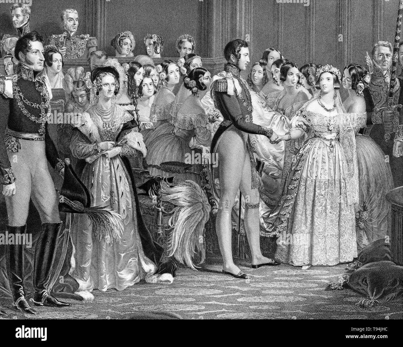 Mariage, mariage de la reine Victoria et le Prince Albert, le 10 février 1840, gravure de Charles Eden Wagstaff, 1844 Banque D'Images