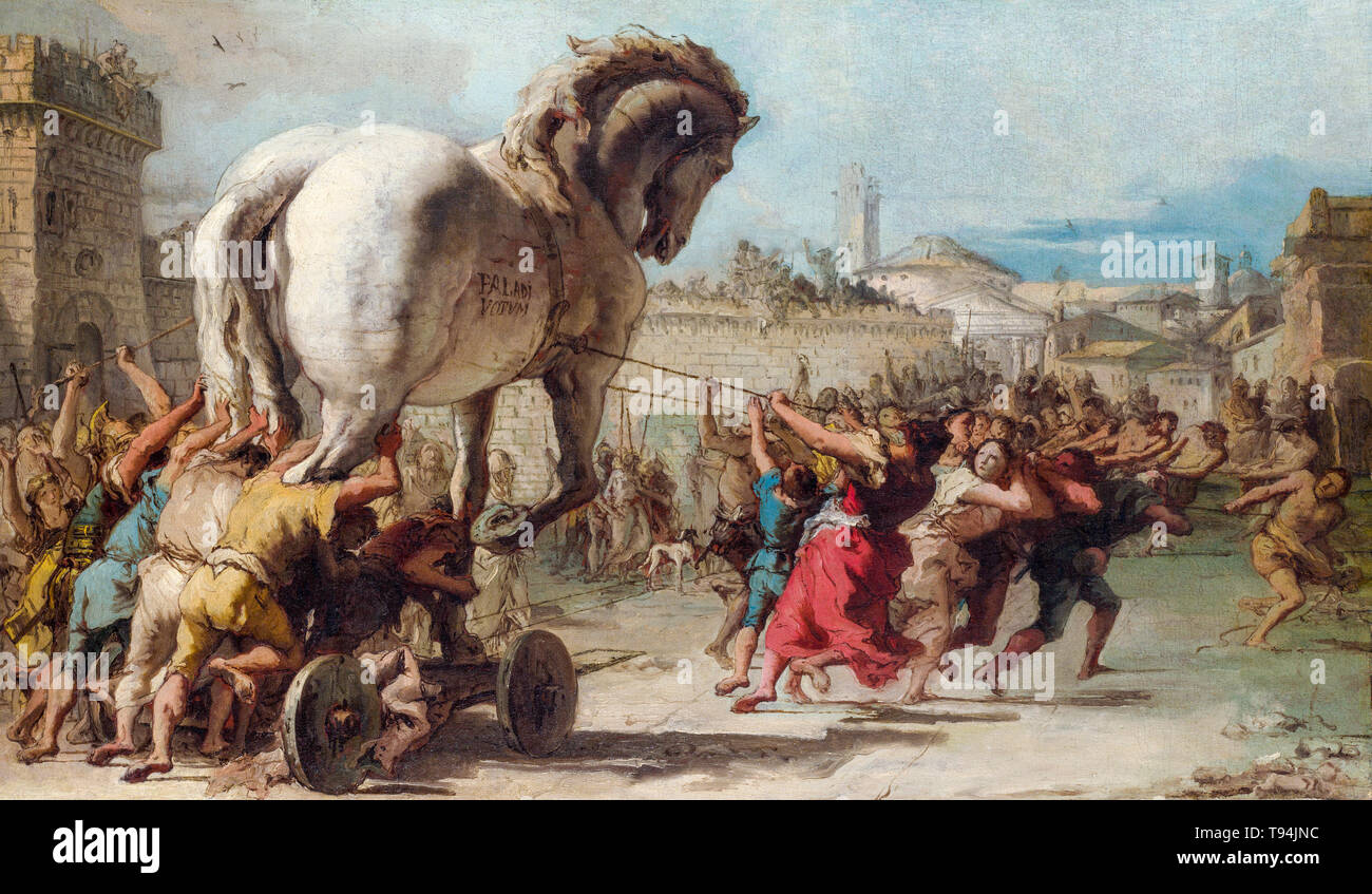 Giovanni Domenico Tiepolo, la Procession du cheval de Troie dans Troy, peinture, ch. 1760 Banque D'Images