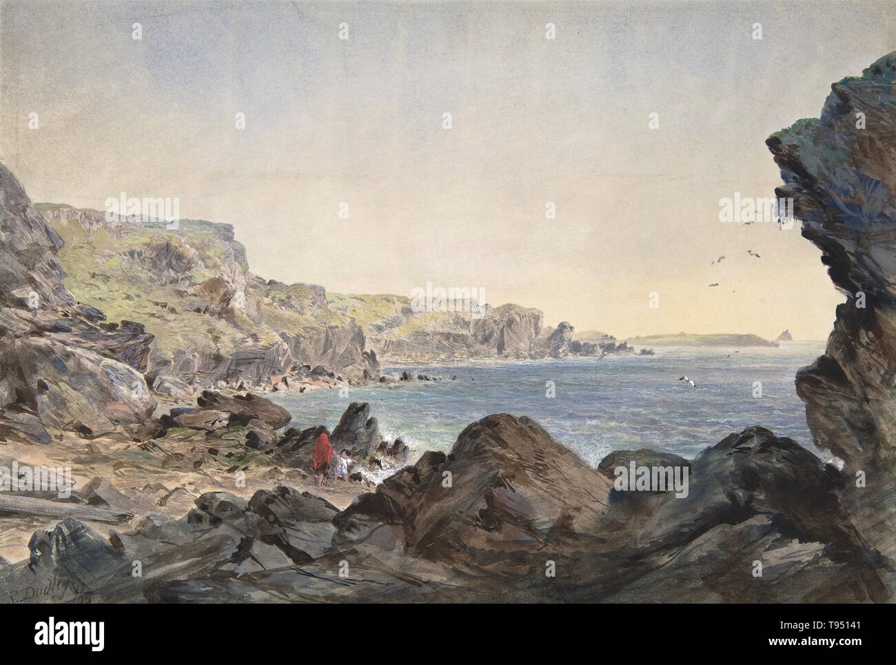 Foilhummerum Bay, Valentia, à au large du point où le câble n'atteigne les côtes de l'Irlande, 1865-1866, par Charles Robert Dudley (britannique, 1826-1909). L'un des grands du 19e siècle les réalisations technologiques était de jeter un câble télégraphique sous l'Atlantique, ce qui permet d'accélérer les messages entre l'Amérique et l'Europe en quelques minutes, au lieu de dix ou douze jours par vapeur. Au départ, une tentative réussie en 1858, dirigée par Cyrus W. Banque D'Images