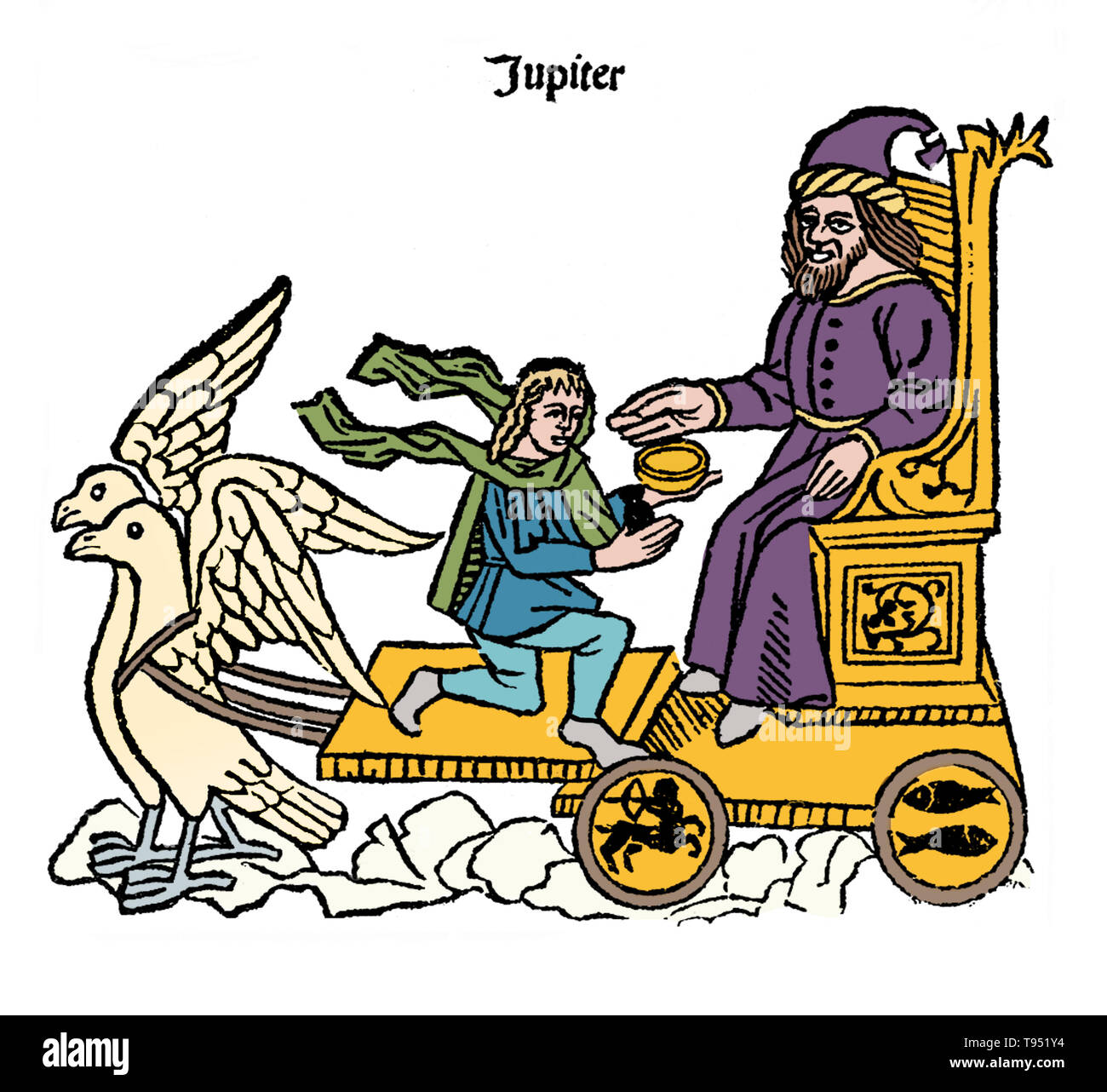 Jupiter dans son char, tiré par une paire d'aigles. Dans l'ancienne religion romaine et le mythe, ou JUPITER Jupiter est le roi des dieux et le dieu du ciel et le tonnerre. Jupiter était la divinité principale de la religion d'état romaine impériale et républicaine tout au long de l'époques, jusqu'à ce que le christianisme devint la religion dominante de l'Empire. Il est généralement pensé pour avoir commencé comme un dieu du ciel. Banque D'Images