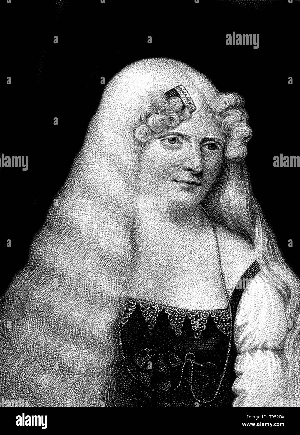 Une belle jeune femme albinos. L'albinisme est une maladie congénitale caractérisée par l'absence complète ou partielle de pigment dans la peau, des cheveux et des yeux en raison de l'absence ou défaut de la tyrosinase, contenant du cuivre d'une enzyme impliquée dans la production de mélanine. L'albinisme résulte de l'héritage des allèles des gènes récessifs et est connu pour affecter tous les vertébrés, y compris l'homme. L'albinisme est associé à un certain nombre de défauts de vision, tels que photophobie, nystagmus et l'astigmatisme. Manque de pigmentation de la peau qui accélère la sensibilité aux coups de soleil et cancer de la peau. Rouleau (gravure, 1816. Banque D'Images