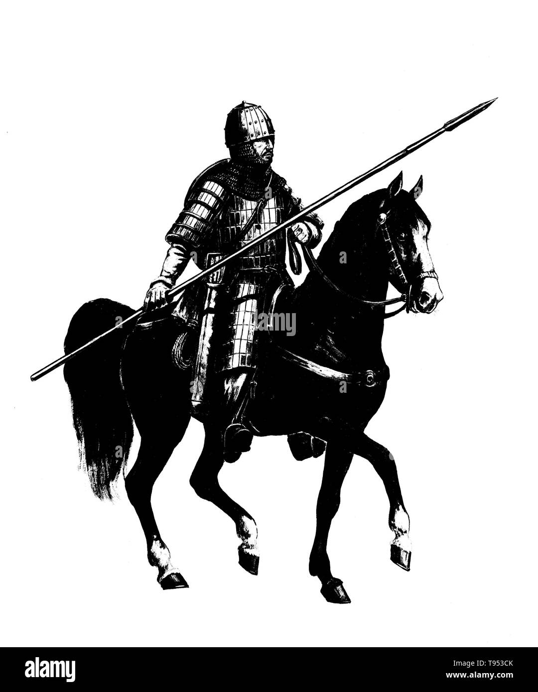 Chevalier à cheval. Blindés Lourds magyar (hongrois). Illustration de cavalerie médiévale. Illustration historique. Banque D'Images