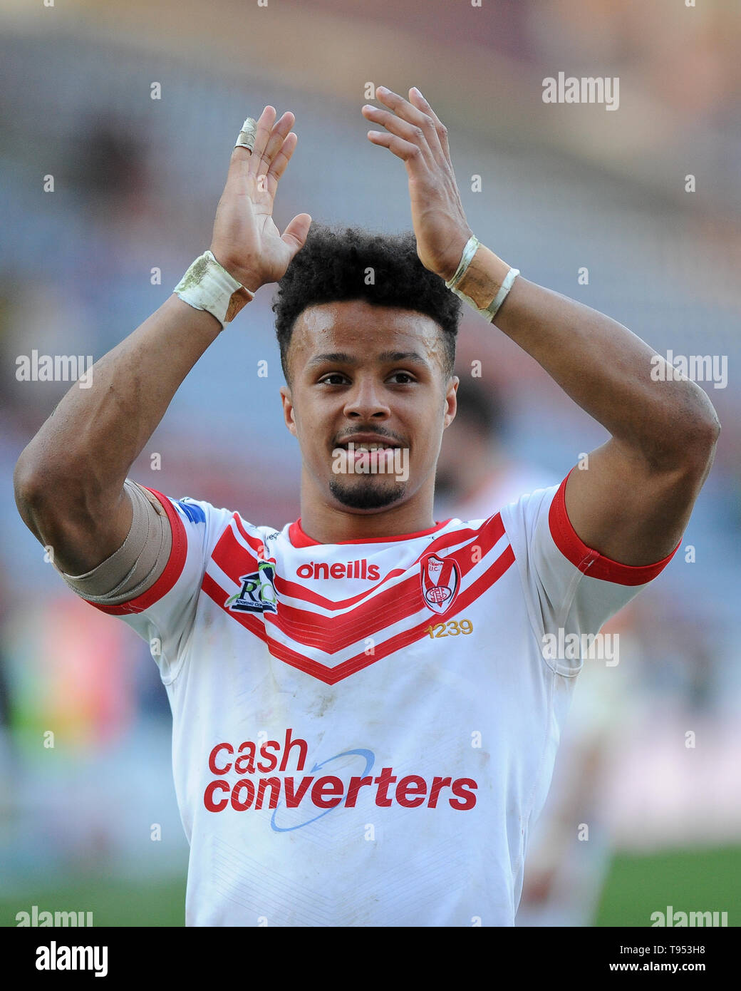 Huddersfield, UK, 2019 12 5. 12 mai 2019. John Smiths Stadium, Huddersfield, Angleterre ; Rugby League Challenge Cup de corail, Huddersfield Giants vs Saint Helens ; Regan grâce de Saint Helens. Dean Williams/RugbyPixUK Banque D'Images