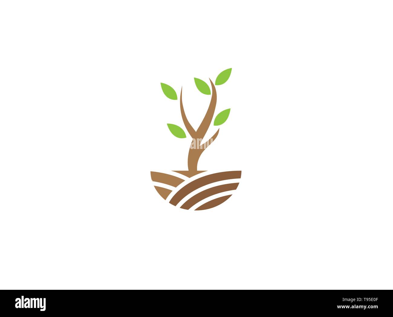 Un petit arbre à feuilles sur un plateau vert brindilles pour logo design illustration Illustration de Vecteur