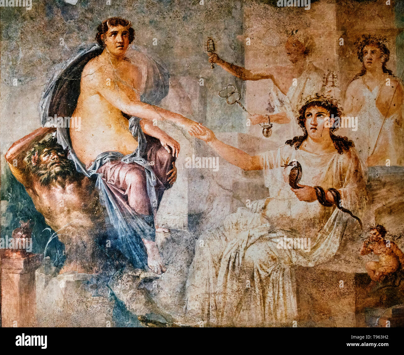 Fresque de la nymphe Io sauvé par Hermes à Pompéi Banque D'Images