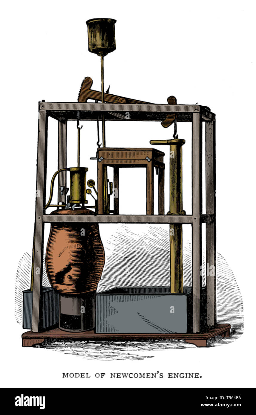 Illustration de la machine à vapeur de Newcomen prises à partir de la page 112 de "George Square, Glasgow ; et la vie de ceux que ses statues commémorent, etc' par Thomas (de Glascow) Somerville, 1891. Le moteur atmosphérique inventé par Thomas Newcomen en 1712, souvent appelé simplement comme un moteur Newcomen, a été le premier dispositif pratique d'exploiter la puissance de la vapeur pour produire un travail mécanique. Banque D'Images