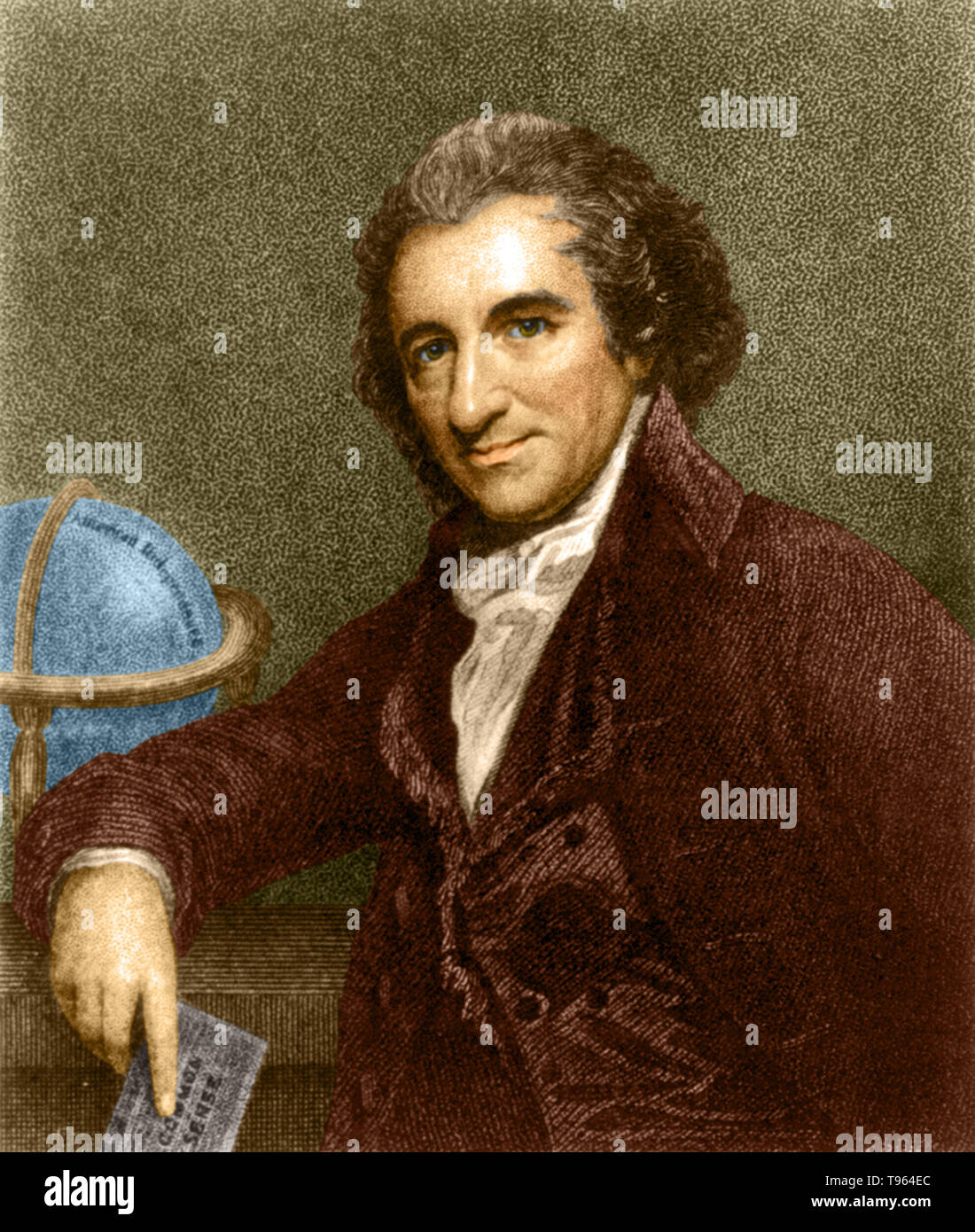 Thomas Paine (9 février 1737 - 8 juin 1809) était un activiste politique, philosophe et théoricien politique, et l'un des pères fondateurs des États-Unis. Sa brochure, le bon sens, inspiré les gens à déclarer et lutte pour l'indépendance de la Grande-Bretagne à l'été 1776. La brochure explique les avantages et la nécessité d'indépendance immédiate, dans un langage clair et simple. Il a été publié de façon anonyme et est devenu un succès immédiat. Banque D'Images