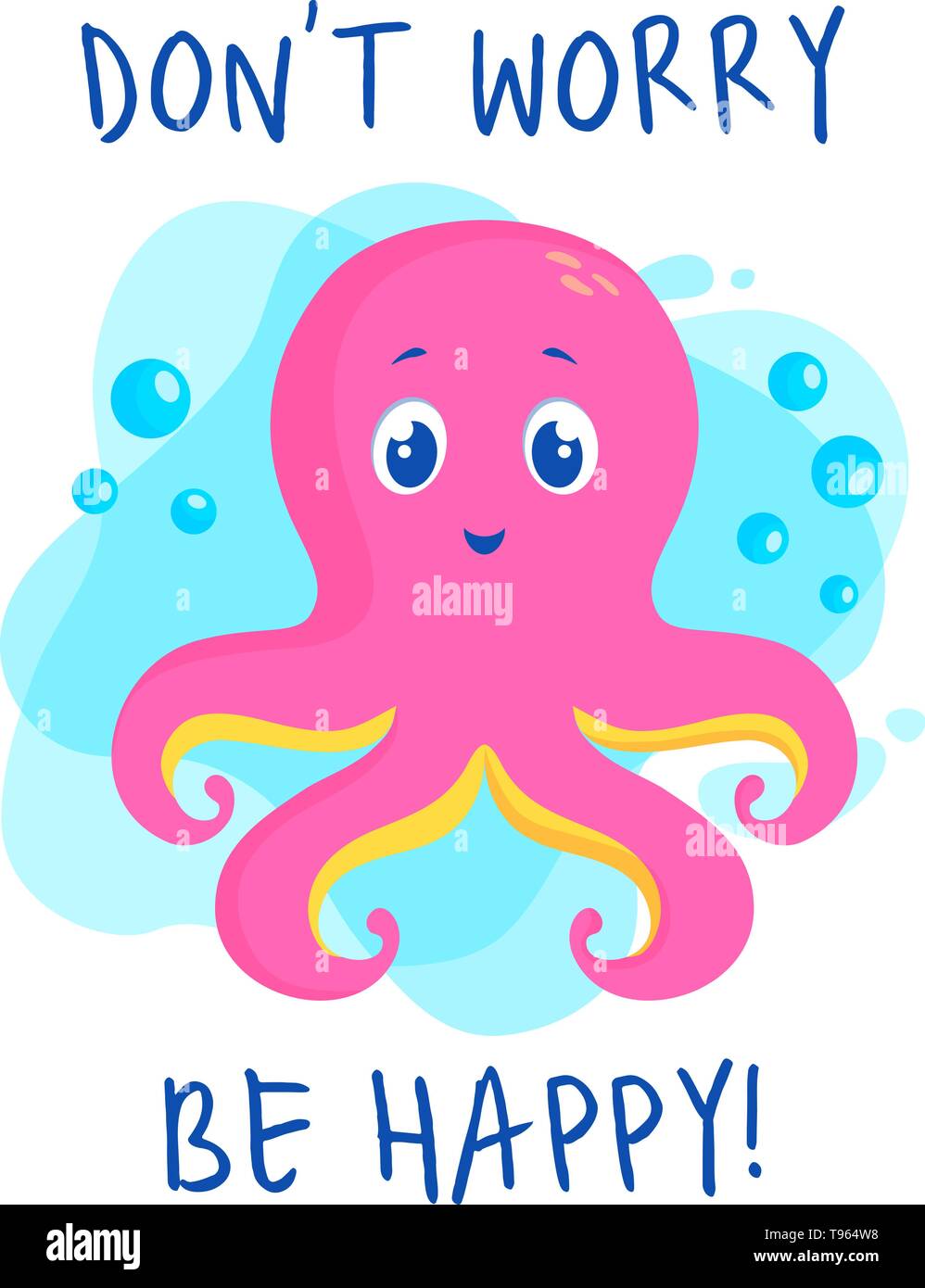 Illustration avec cute pink octopus et le slogan - Voyagez heureux ! Impression de carte de vecteur, poster, d'usure ou d'autres enfants. Illustration de Vecteur