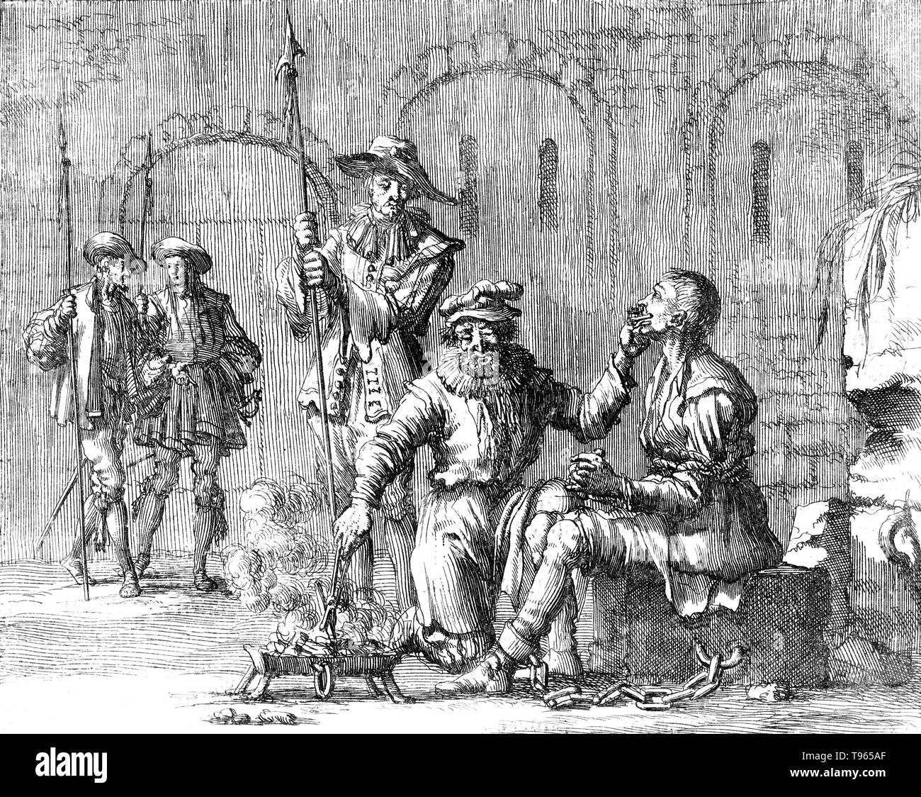 En 1557, Hans Bret, un, anabaptiste a été condamné au bûcher. Avant il a été conduit à son exécution, le bourreau lui a ordonné de sortir sa langue. Plus il il a placé un collier de fer, puis vissé serré avec une vis sur le vice-langue. Il a ensuite brûlé à la fin de sa langue avec un fer chaud pour que la langue se gonfler et ne pouvait pas être retiré de l'unité de fermeture. Cette langue était d'empêcher la vis de Hans de parler aux gens quand il a été emmené au pieu. Banque D'Images
