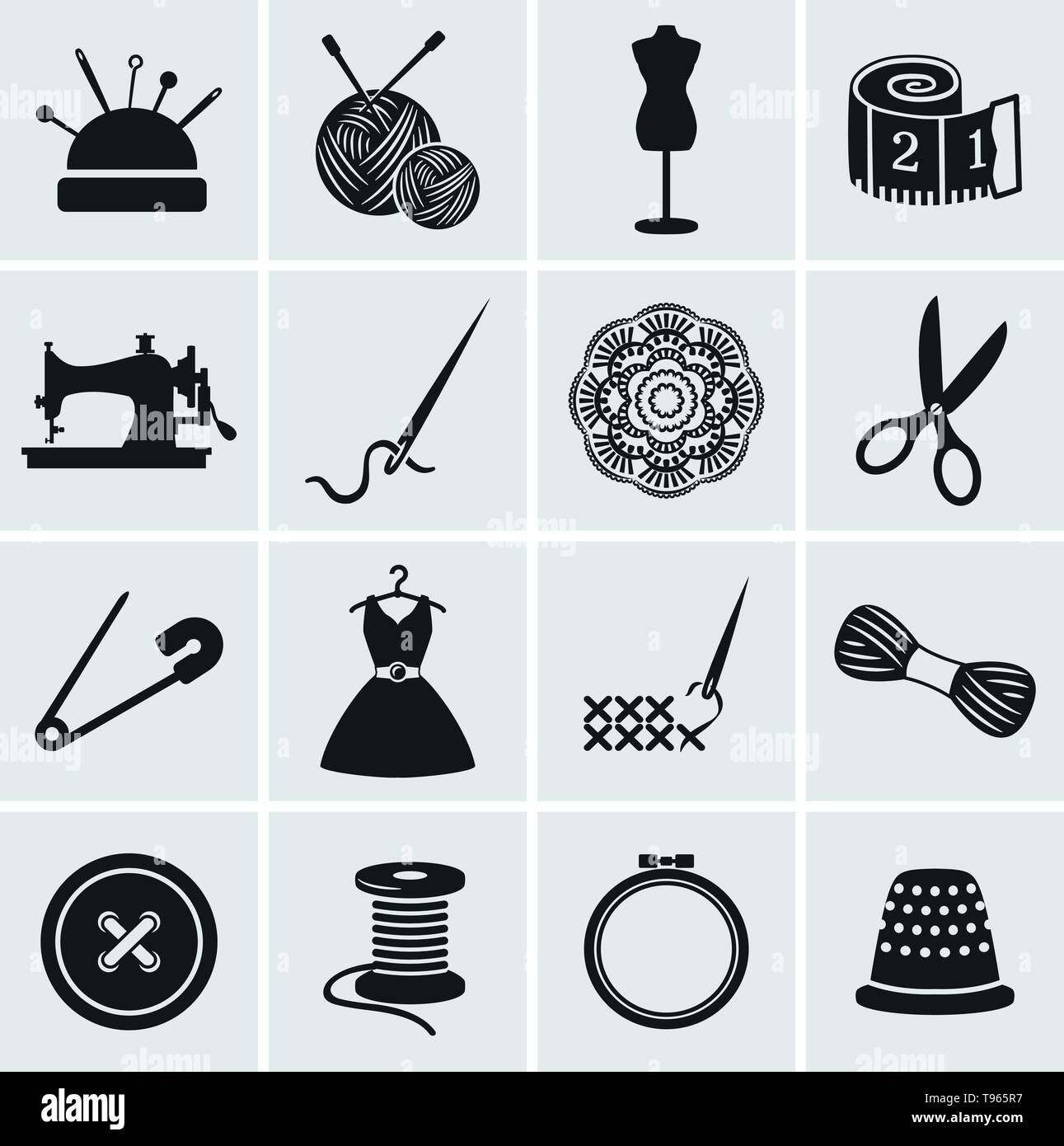 Ensemble de couture et de travaux d'icônes. Collection d'éléments de conception. Vector illustration. Illustration de Vecteur
