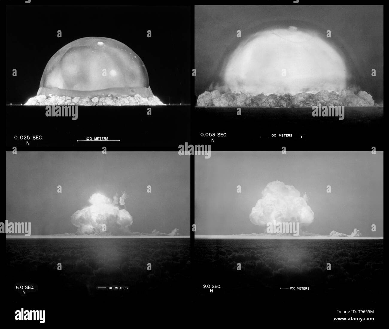 Trinity est le nom de code de la première explosion d'un engin nucléaire. Ce test a été menée par l'armée des États-Unis le 16 juillet 1945, dans la Jornada del Muerto désert à environ 35 milles au sud-est de Socorro, Nouveau Mexique, à la nouvelle de White Sands, qui a incorporé l'Alamogordo bombardements et de tir. La date de l'essai est habituellement considérée comme le début de l'âge atomique. Trinity était un test de l'implosion-design appareil de plutonium. Banque D'Images
