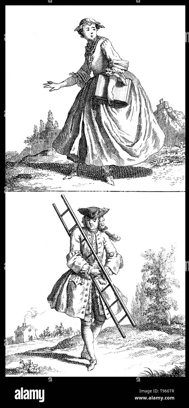 Un exercice visant à remédier à un déséquilibre de la hauteur des épaules. Un poids a été d'être effectués sous le bras. À l'origine, le terme Orthopédie signifiait la correction de malformations musculo-squelettiques chez les enfants. Nicolas Andry de Bois-Regard (1658 - 13 mai 1742) un professeur français à l'Université de Paris a inventé le terme dans le premier manuel écrit sur le sujet, orthopédie, en 1741.Illustration par James Hullet, 1743. Banque D'Images