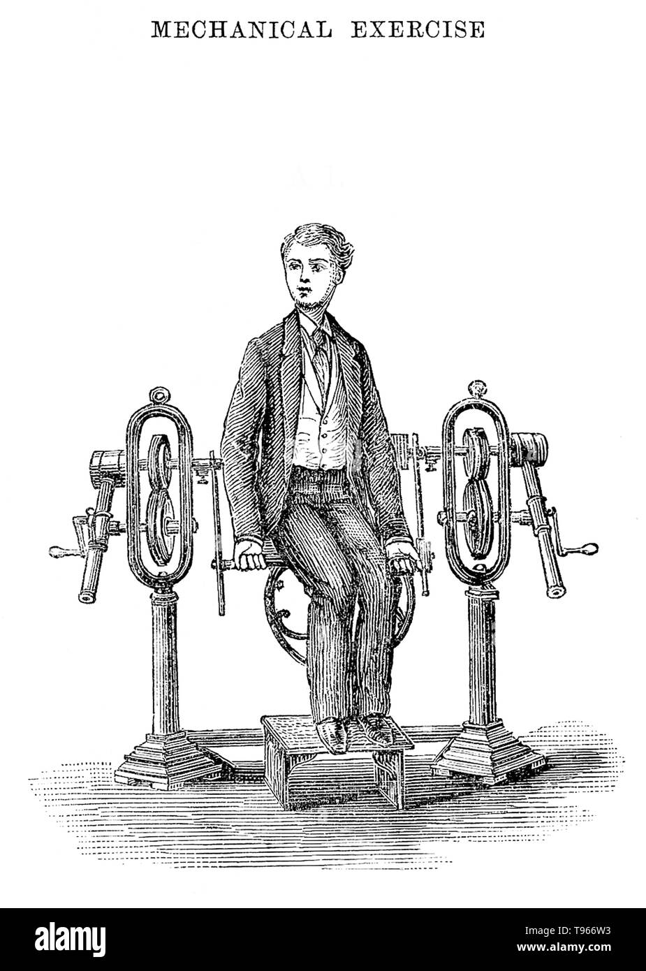 L'Institut Zander. Exercice mécanique, la flexion de l'avant-bras. 1883. Jonas Gustav Vilhelm Zander (Mars 29, 1835 - Juin 17, 1920) était un médecin orthopédiste suédois, et l'un des initiateurs de mécanothérapie. Il est connu pour l'invention d'une méthode thérapeutique d'exercice effectué à l'aide d'un appareil spécial. Il a commencé son travail en 1860. Il a fondé l'Institut thérapeutique Zander à Stockholm. Banque D'Images