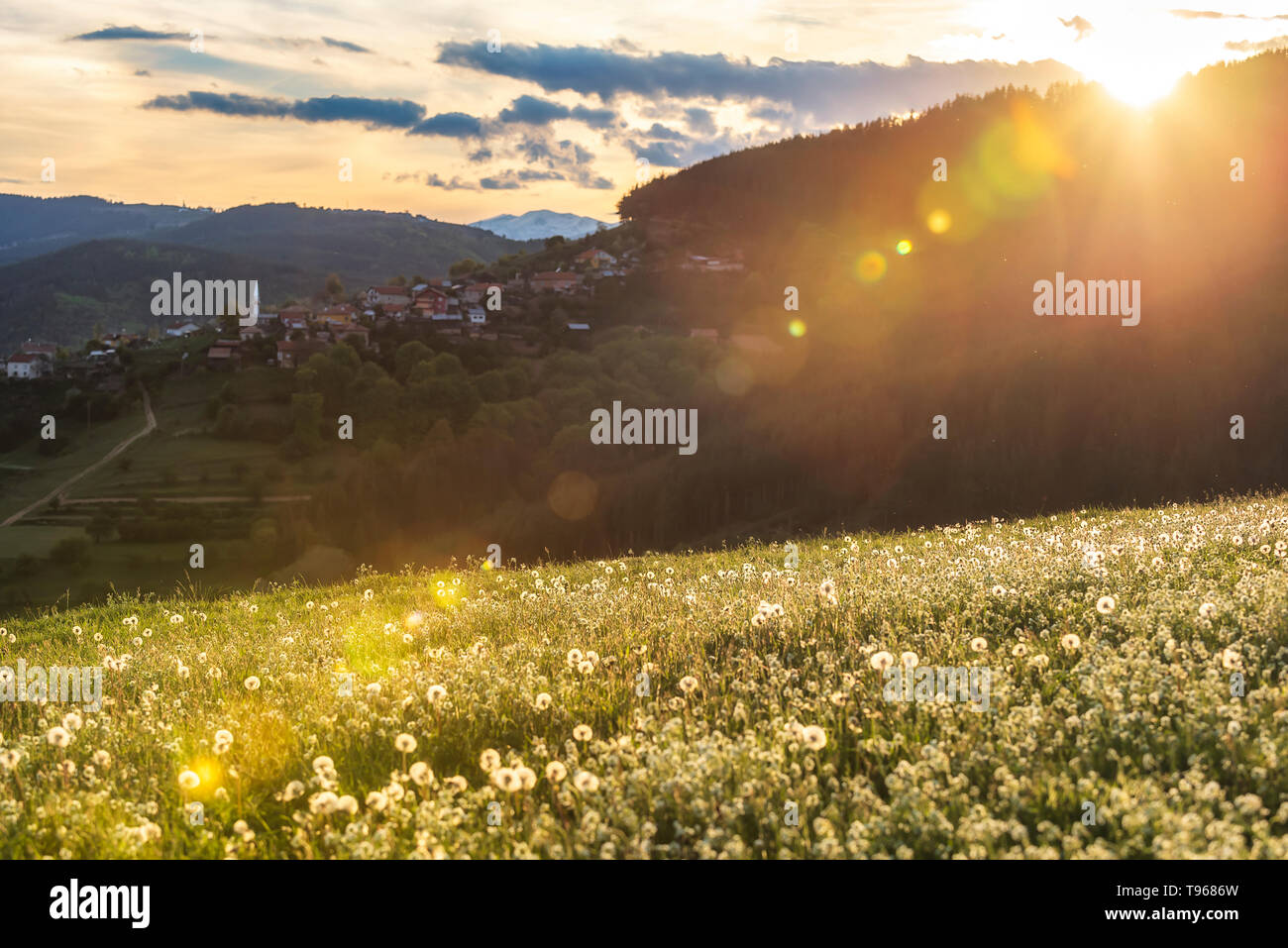 Vue du coucher de Rhodopes, Bulgarie Banque D'Images