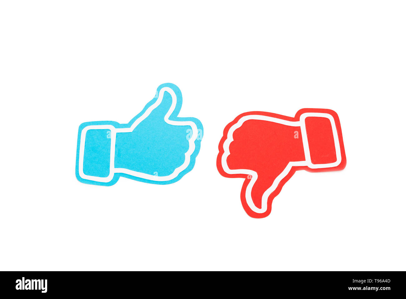 Blue thumb up et down molette rouge signs isolated on white Banque D'Images