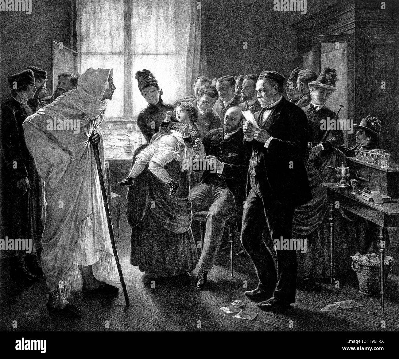La vaccination contre la rage dans la clinique Pasteur à Paris. Louis Pasteur (27 décembre 1822 - 28 septembre 1895) était un chimiste français, et qui a fondé le bactériologiste La science de la microbiologie. Le pâturage a découvert qu'il pouvait être causée par une bactérie transmise de personne à personne (la théorie des germes de maladies). Il a également mis au point des vaccins contre la rage et de l'anthrax. Pasteur a également constaté que le chauffage des aliments et boissons à la légère pouvait les préserver de la dégradation. Banque D'Images