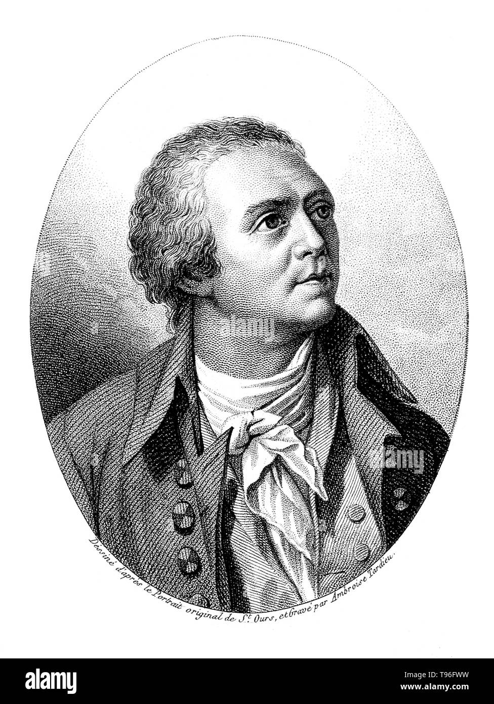 Horace-Bénédict de Saussure (Février 17, 1740 - janvier 22, 1799) était un géologue genevois, météorologue, physicien, alpiniste et explorateur alpin, souvent appelé le fondateur de l'alpinisme et de la météorologie moderne. Il a examiné de près l'inclinaison des strates, la nature des roches, les fossiles et les minéraux des Alpes. Banque D'Images