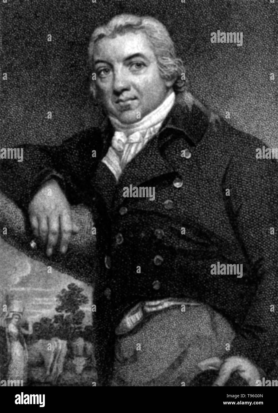 Edward Jenner (Mai 17, 1749 - janvier 26, 1823) était un médecin et scientifique qui a été le pionnier du vaccin antivariolique, le premier vaccin au monde. Son travail aurait sauvé plus de vies que le travail de tous les autres droits de l'homme. Dans la région de Jenner, la variole temps tué environ 10 pour cent de la population, avec le nombre aussi élevé que 20 pour cent dans les villes où l'infection se propager plus facilement.Stipple gravure par Mackenzie, 1802, d'après John Raphael Smith, 1800. Banque D'Images
