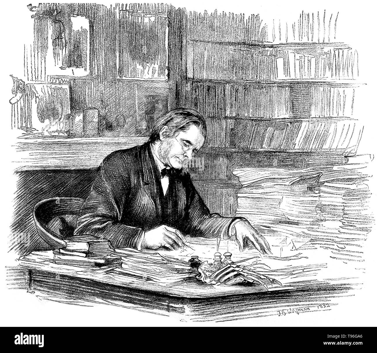 Thomas Henry Huxley (4 mai 1825 - 29 juin 1895) était un biologiste anglais, connu sous le nom de 'Darwin's' pour sa défense de Charles la théorie de l'évolution de Darwin. Huxley's célèbre 1860 Débat avec Samuel Wilberforce a été un moment clé de l'acceptation plus large de l'évolution, et dans sa propre carrière. Huxley a été lente à accepter certaines idées de Darwin, tels que l'étapisme, et était indécis quant à la sélection naturelle, mais malgré cela, il était dans son entier soutien public de Darwin. Banque D'Images