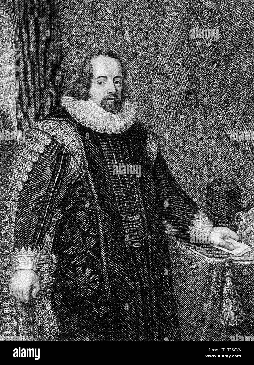 Francis Bacon, vicomte de St Alban. Francis Bacon (le 22 janvier 1561 - 9 avril 1626) était un philosophe anglais, homme d'État, scientifique, avocat, juriste, auteur et pionnier de la méthode scientifique. Il a servi en tant que procureur général et Lord Chancelier d'Angleterre. Sa carrière politique a pris fin en disgrâce en 1621. Après il est tombé dans l'endettement, un comité parlementaire sur l'administration de la loi l'a accusé de vingt-trois chefs d'accusation de corruption. Banque D'Images