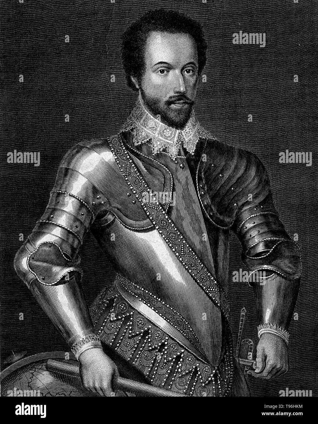 Walter Raleigh (1554 - octobre 29,1618) était un aristocrate anglais, écrivain, poète, soldat, courtisan, spy, et explorer. Il est plus connu pour la popularisation de tabac en Angleterre. En 1584 son plan de colonisation en Amérique du Nord ont échoué à l'île de Roanoke, mais a ouvert la voie pour les colonies. Banque D'Images