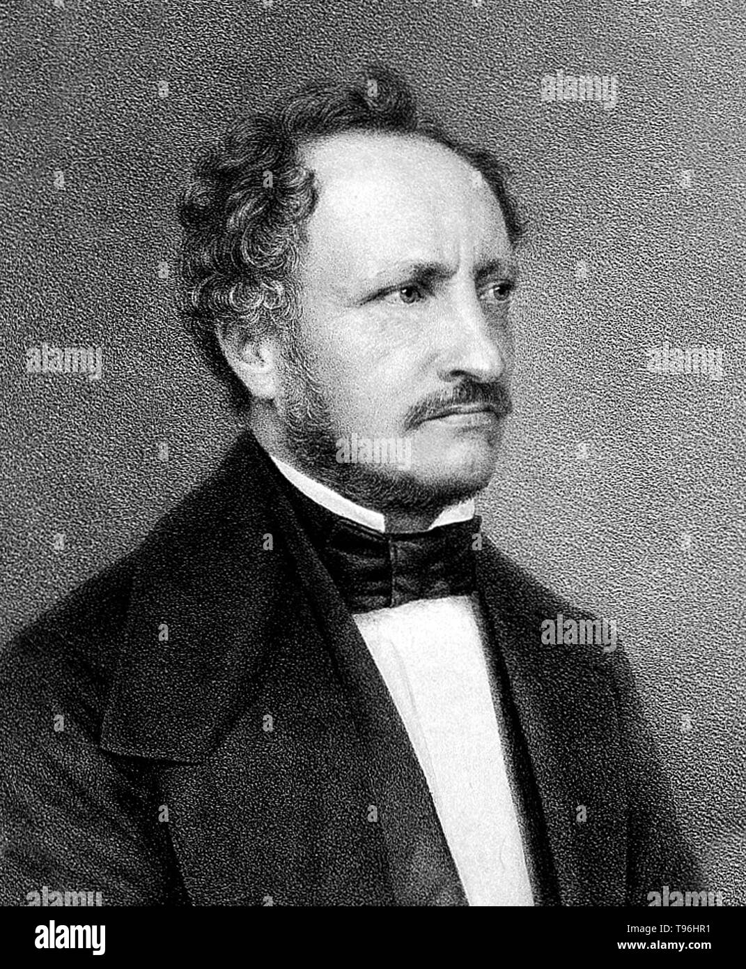 Johannes Peter Müller (Juillet 14, 1801 - Avril 28, 1858) était un physiologiste allemand, anatomiste, comparatifs, ichtyologiste et herpétologiste, connu non seulement pour ses découvertes, mais aussi pour sa capacité à synthétiser les connaissances. Müller fait des contributions dans de nombreux domaines de la physiologie, en particulier d'accroître la compréhension de la voix, de la parole et de l'audience, ainsi que les propriétés chimiques et physiques de la lymphe, chyle et de sang. Banque D'Images
