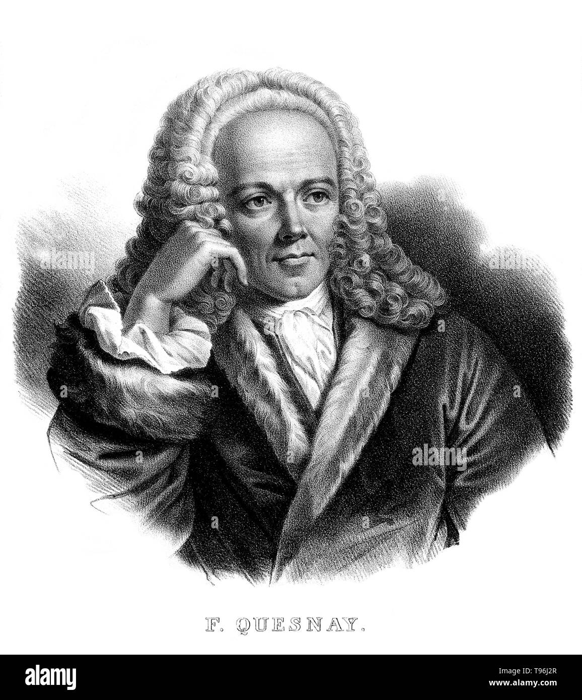 François Quesnay (Juin 4, 1694 - décembre 16, 1774) était un médecin et économiste français. Il a étudié la médecine à Paris, et devient médecin du roi Louis XV de France. À partir de la fin des années 1740 il a commencé à consacrer plus de temps à l'étude de l'économie, rassemblant autour de lui un groupe d'éminents penseurs économiques (les Physiocrates). Il a publié le "Tableau économique" (tableau économique) en 1758, qui a fourni les fondements de la pensée de l'physiocrates. Banque D'Images
