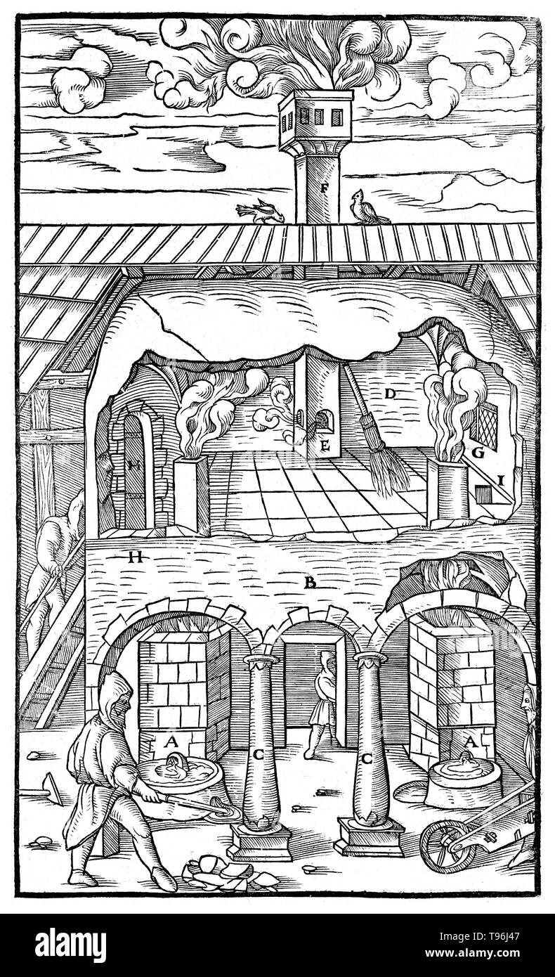 Gravure sur bois à partir De Re Metallica. Georgius Agricola (Mars 24, 1494 - Novembre 21, 1555) était un scientifique et chercheur allemand, connu comme ''le père de la minéralogie''. En 1556 il publie son ouvrage De Re Metallica, un traité sur l'exploitation minière et la métallurgie extractive, de gravures sur bois illustrant les processus pour extraire des minerais depuis le sol et le métal du minerai, et les nombreuses utilisations des moulins à eau dans l'exploitation minière. Banque D'Images
