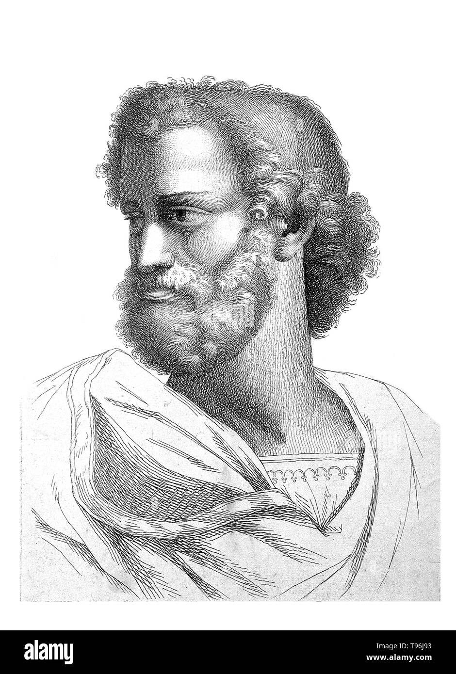 Aristote (384 - 322 avant J.-C.) était un philosophe grec, polymathe, élève de Platon et professeur d'Alexandre le Grand. Ses écrits couvrent de nombreux sujets, y compris la physique, la métaphysique, la poésie, le théâtre, la musique, la logique, la rhétorique, la linguistique, politique, gouvernement, l'éthique, la biologie et la zoologie. Avec Platon et Socrate, Aristote est l'une des plus importantes figures fondatrices dans la philosophie occidentale. Banque D'Images