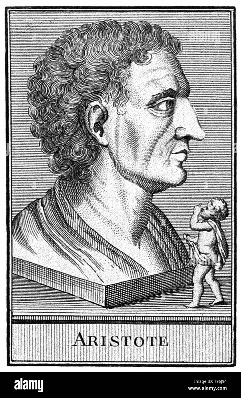 Aristote (384 - 322 avant J.-C.) était un philosophe grec, polymathe, élève de Platon et professeur d'Alexandre le Grand. Ses écrits couvrent de nombreux sujets, y compris la physique, la métaphysique, la poésie, le théâtre, la musique, la logique, la rhétorique, la linguistique, politique, gouvernement, l'éthique, la biologie et la zoologie. Avec Platon et Socrate, Aristote est l'une des plus importantes figures fondatrices dans la philosophie occidentale. Banque D'Images