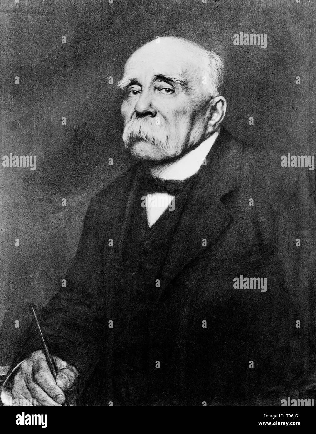 Georges Benjamin Clemenceau (28 septembre 1841 - 24 novembre 1929) était un homme politique français, médecin et journaliste qui a été Premier Ministre de la France pendant la PREMIÈRE GUERRE MONDIALE. Clemenceau était premier ministre de la France à partir de 1906-09 et de 1917-1920. En faveur d'une victoire totale sur l'Empire allemand, il militait pour la restitution de l'Alsace-Lorraine à la France. Il a été l'un des principaux architectes du Traité de Versailles à la Conférence de paix de Paris de 1919. Banque D'Images
