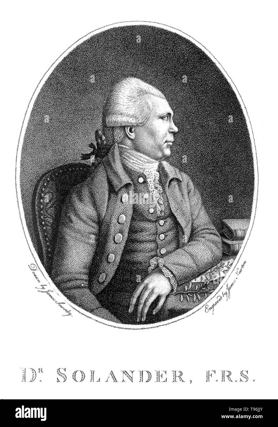 Daniel Carlsson Solander (19 février 1733 - 13 mai 1782) est un naturaliste suédois. En 1768, Solander acquise autorisation d'absence de la British Museum et accompagné Joseph Banks sur le premier voyage de James Cook à l'océan Pacifique à bord d'Endeavour. En 1772, il accompagne les banques sur son voyage en Islande, les Hébrides et les îles Orcades. Entre 1773 et 1782, il a été gardien de l'histoire naturelle de ministère du British Museum. Il est décédé d'un AVC à l'âge de 49 ans. Banque D'Images
