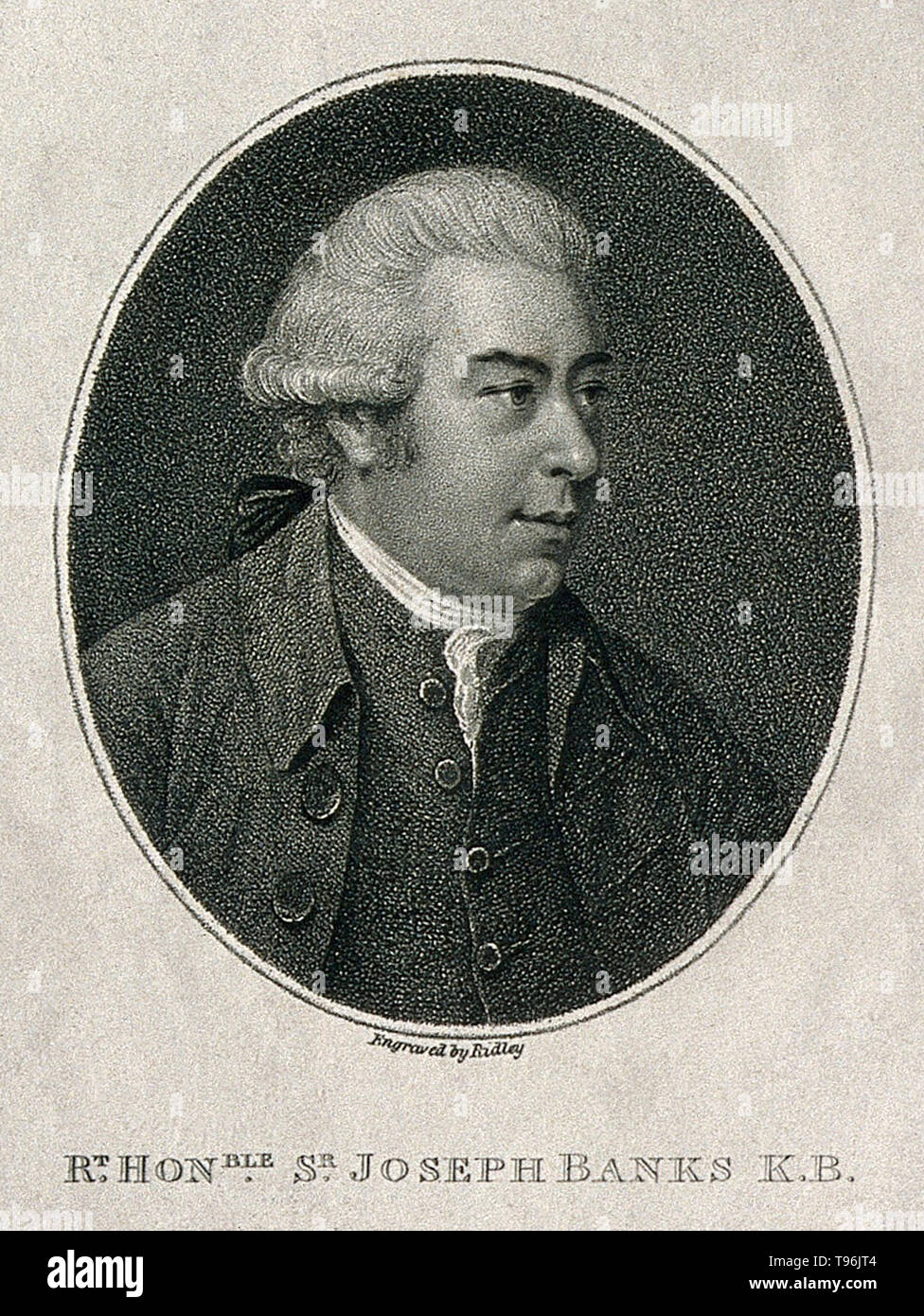 Sir Joseph Banks, 1 baronnet (Février 24, 1743 - Juin 19, 1820), naturaliste et botaniste anglais. Banks a fait son nom sur l'histoire naturelle 1766 expédition à Terre-Neuve et Labrador. Il a pris part au premier grand voyage de Cook (1768-71), en visite au Brésil, Tahiti, Nouvelle-Zélande, et en Australie. Il a occupé le poste de président de la Société royale pour plus de 41 ans. Banque D'Images