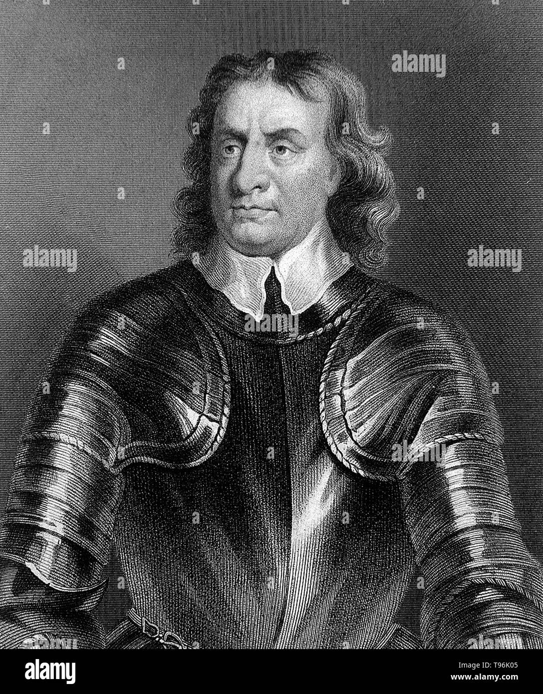 Oliver Cromwell (25 avril 1599 - 3 septembre 1658) était un chef militaire et politique. Il a occupé le poste de lord protecteur du Commonwealth de l'Angleterre, d'Écosse et d'Irlande à partir de 1653 jusqu'à sa mort, agissant à la fois en tant que chef de l'État et chef du gouvernement de la nouvelle république. On sait peu de choses sur les 40 premières années de sa vie en tant que seulement quatre de ses lettres personnelles survivre aux côtés d'un résumé d'un discours qu'il a fait en 1628. Banque D'Images
